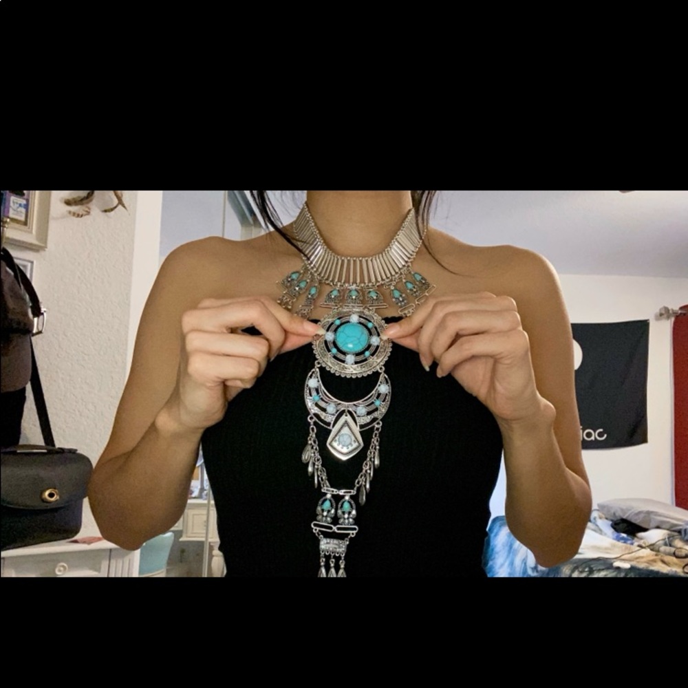 .::GoddessWear::. Exotic Turquoise+Silver Bib NEW Statement Necklace - Picture 11 of 16